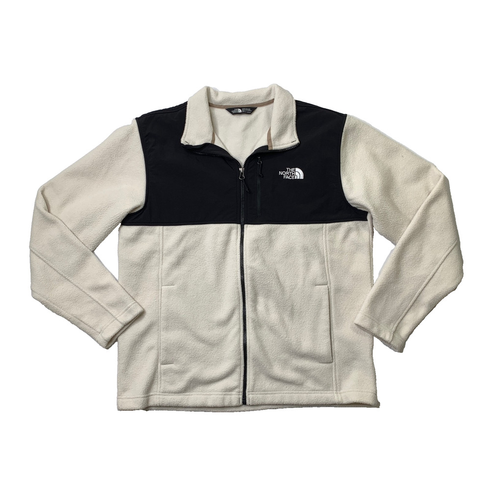 The North Face Jacket Mens M Medium Ivory Black Denali Fleece Zip Up Colorblock